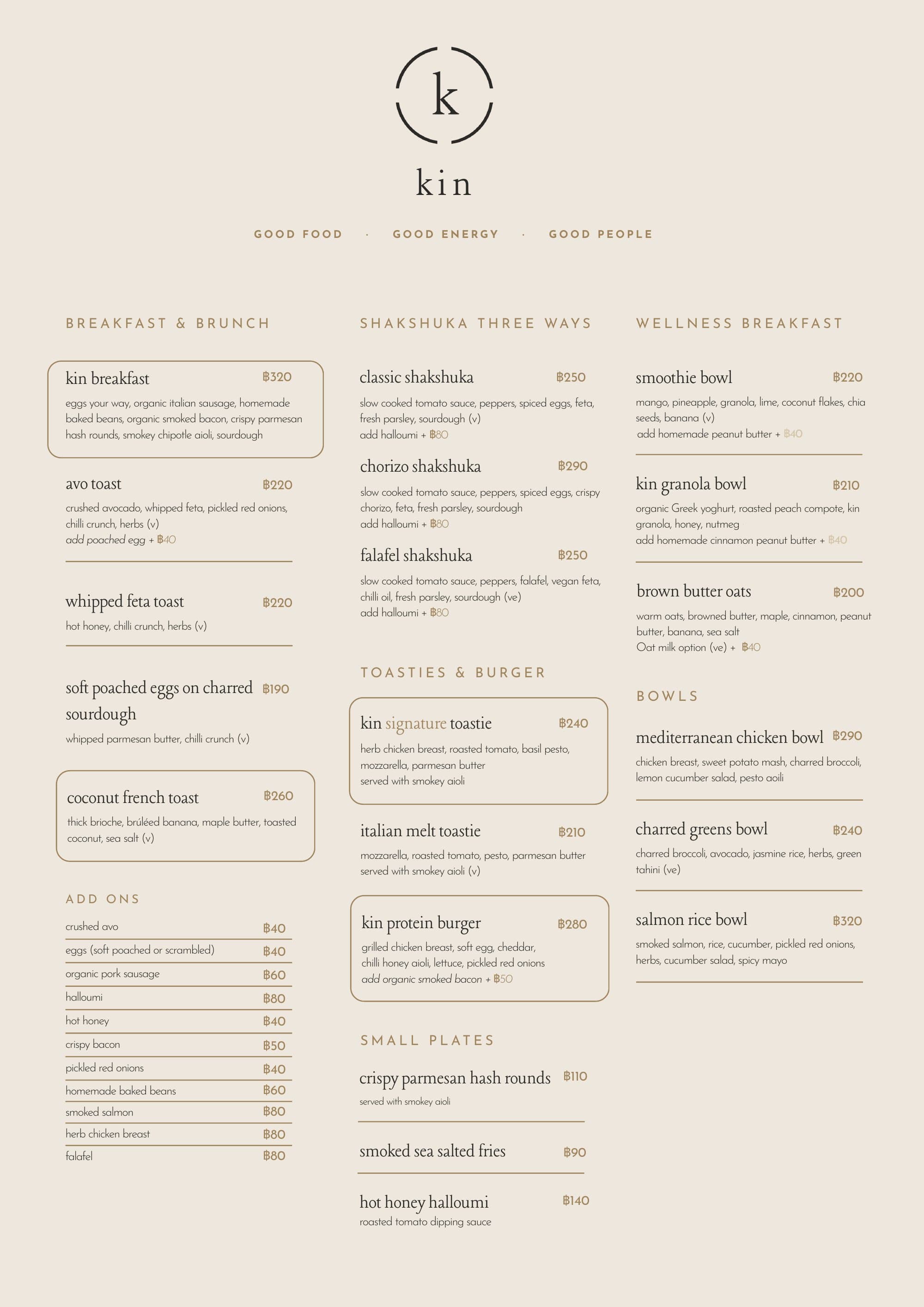 kin menu — Food