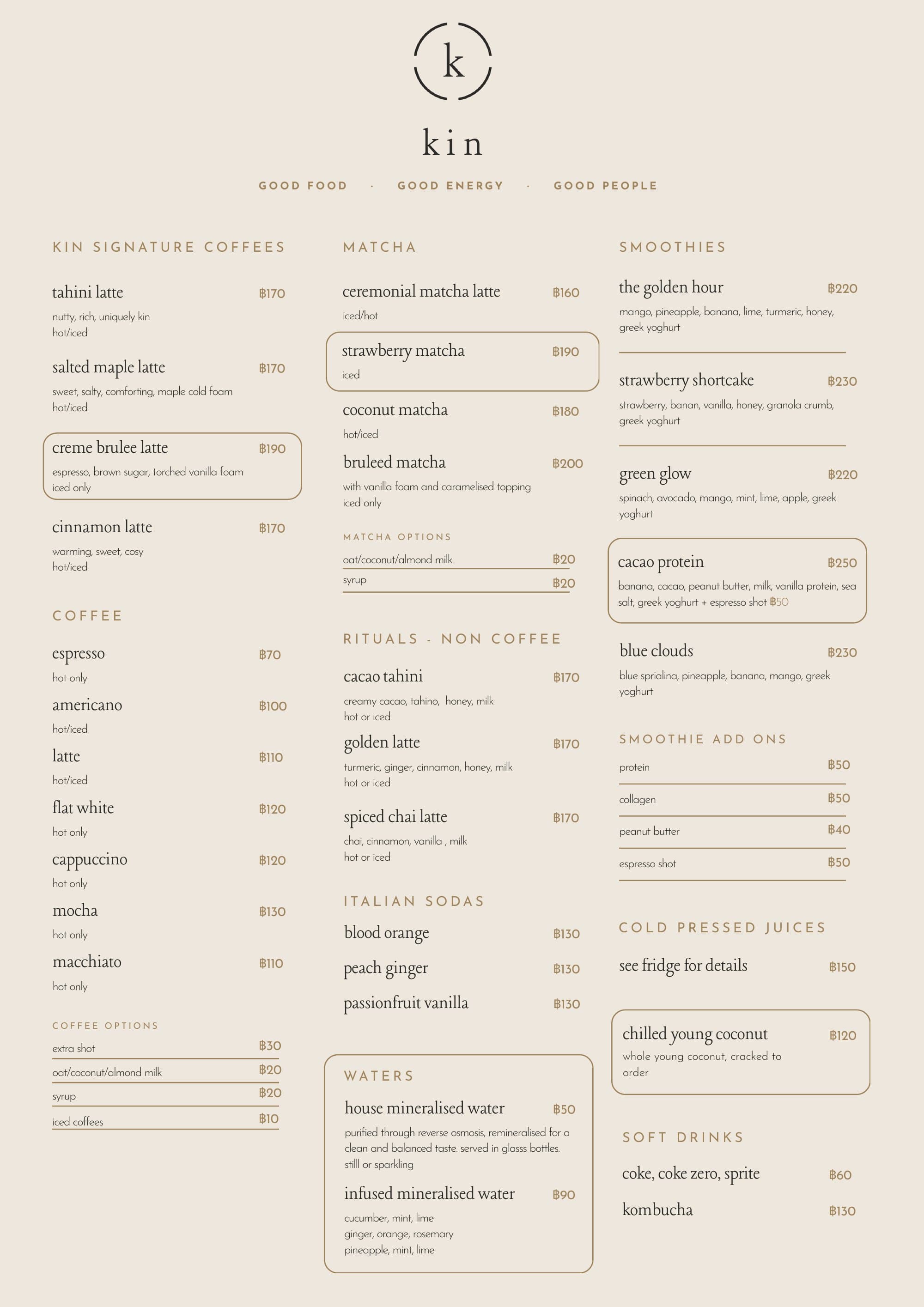 kin menu — Drinks